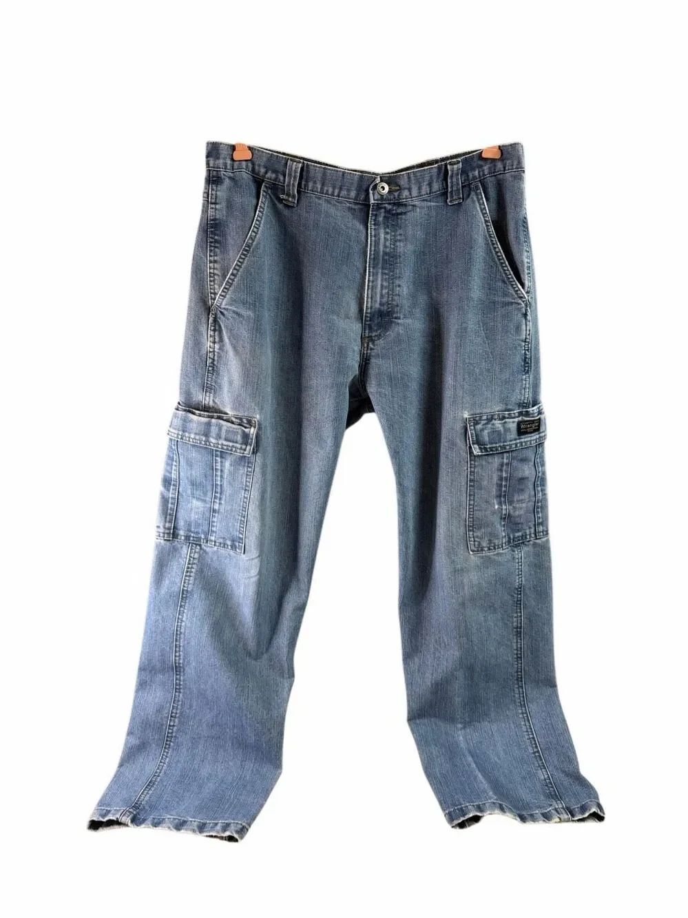 Wrangler Men’s Cargo Utility Jeans 34x30 Relaxed Fit Blue Workwear Pants
